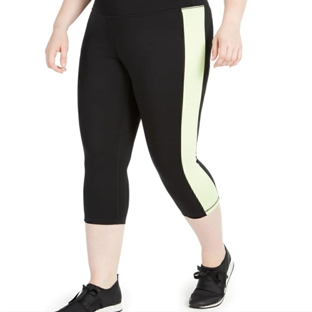 Women's Ideology Cropped Colorblock Mid Rise Leggings Yellow/Black Size 1X